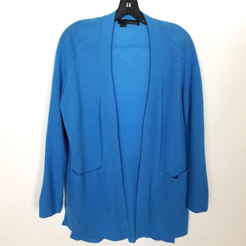 360 Cashmere Women Cashmere Open Front Cardigan Sz XS Blue Lightweight Cozy